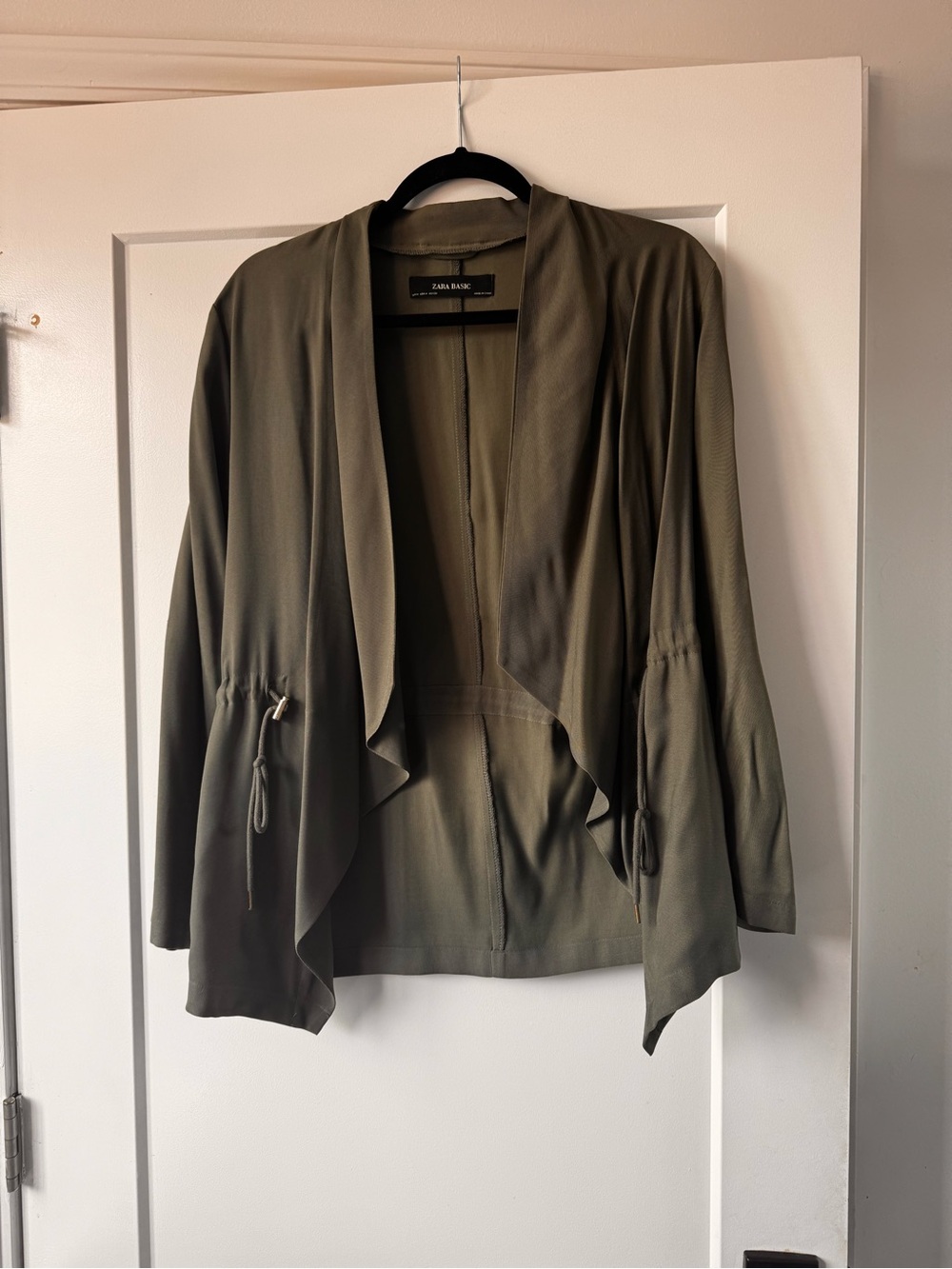 Zara Basic Olive Draped Open-Front Blazer